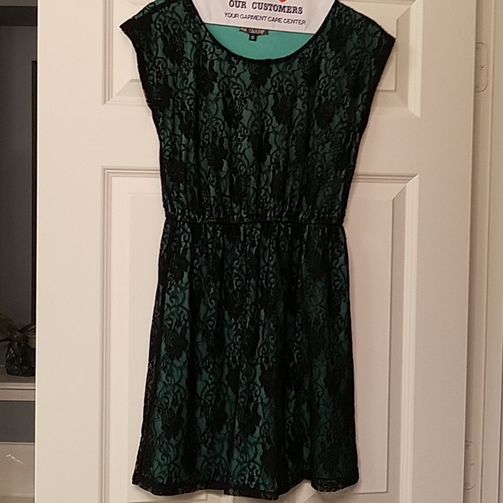 Teal tunic with black lace overlay
